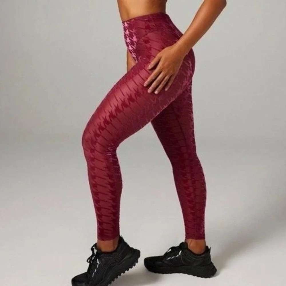 Savage X Fenty Fuchsia Houndstooth Sheer Mesh Leggings High Rise L 12/14